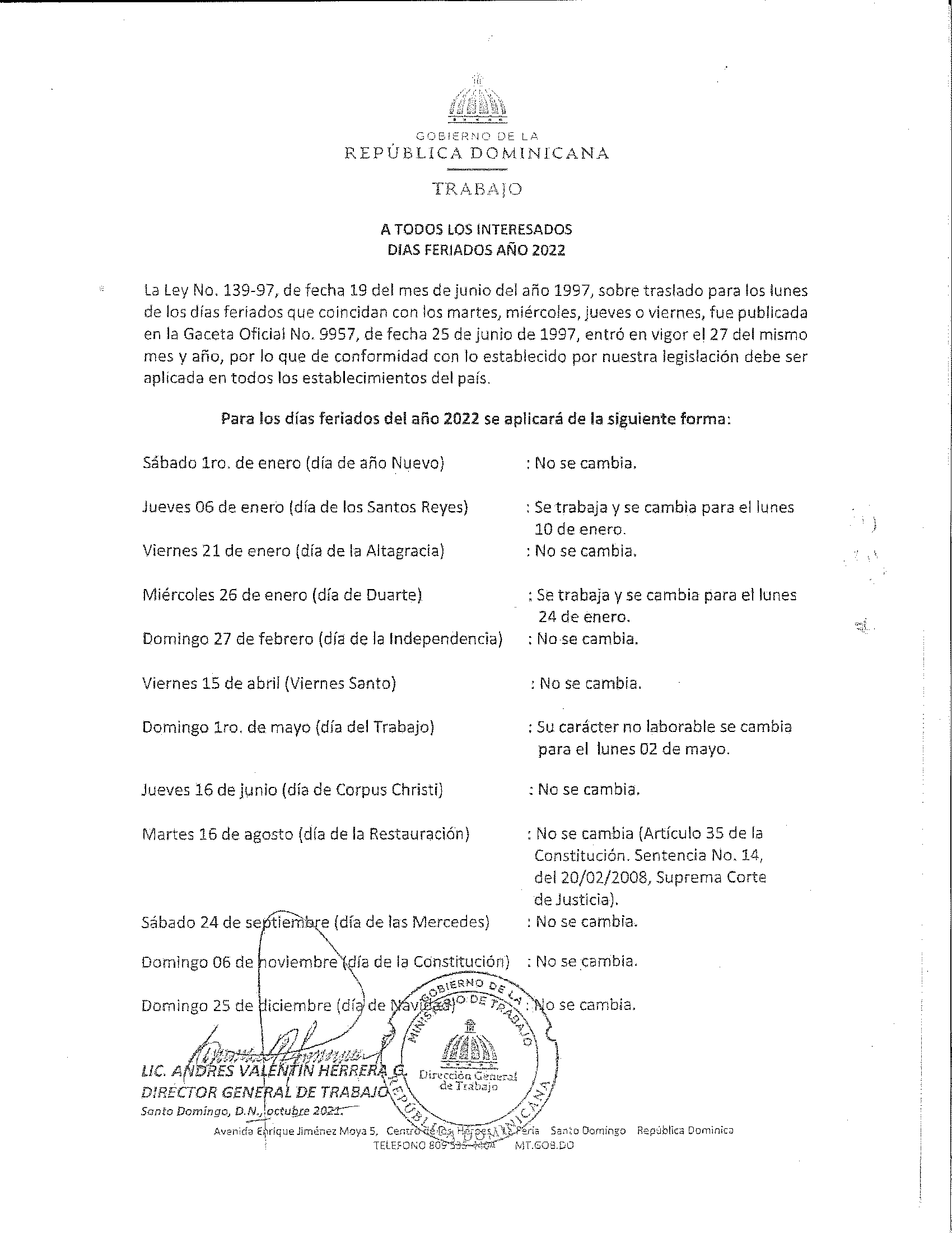 DIAS FERIADOS EN RD 0001